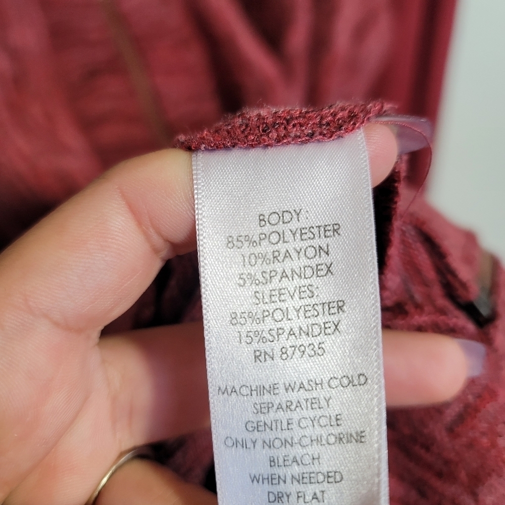 Logo Asymmetrical Lagenlook Mixed Media Cardigan Jacket size 3X Maroon - Picture 6 of 10
